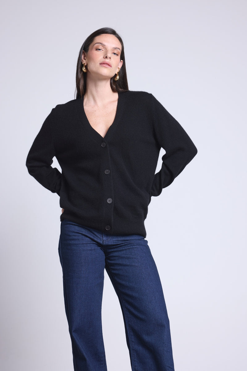 Boyfriend Cardigan Col V Giada - Noir - Femme