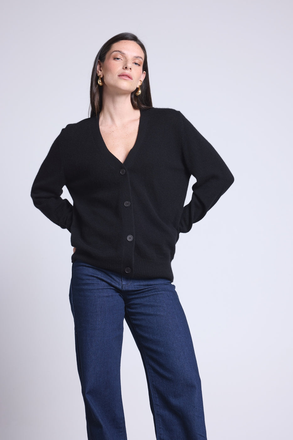 Giada Boyfriend V-Neck Cardigan - Black - Women