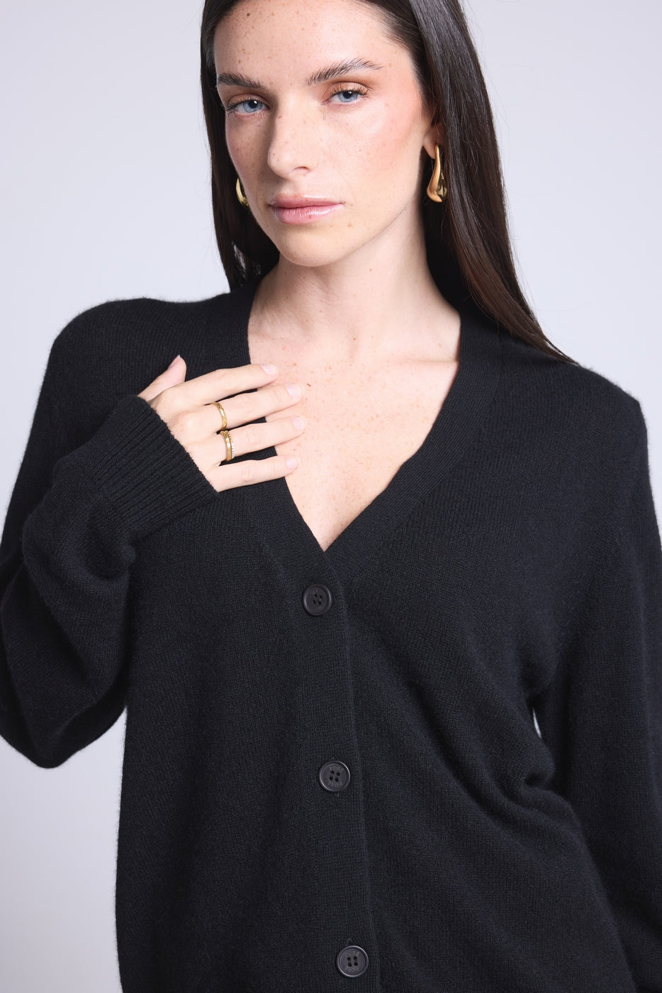 Giada Boyfriend V-Neck Cardigan - Black - Women