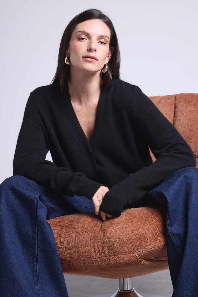 Boyfriend Cardigan Col V Giada - Noir - Femme