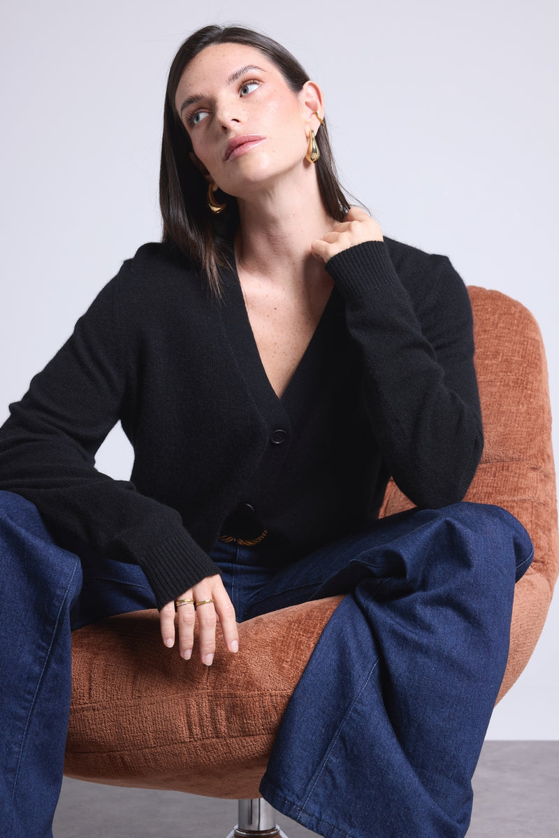 Boyfriend Cardigan Col V Giada - Noir - Femme
