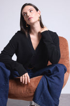 Giada Boyfriend V-Neck Cardigan - Black - Women