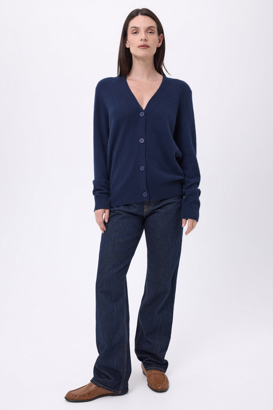 Cárdigan boyfriend de cuello en V Giada - Azul marino - Mujer