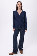 Cárdigan boyfriend de cuello en V Giada - Azul marino - Mujer