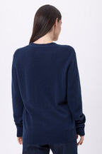 Cárdigan boyfriend de cuello en V Giada - Azul marino - Mujer