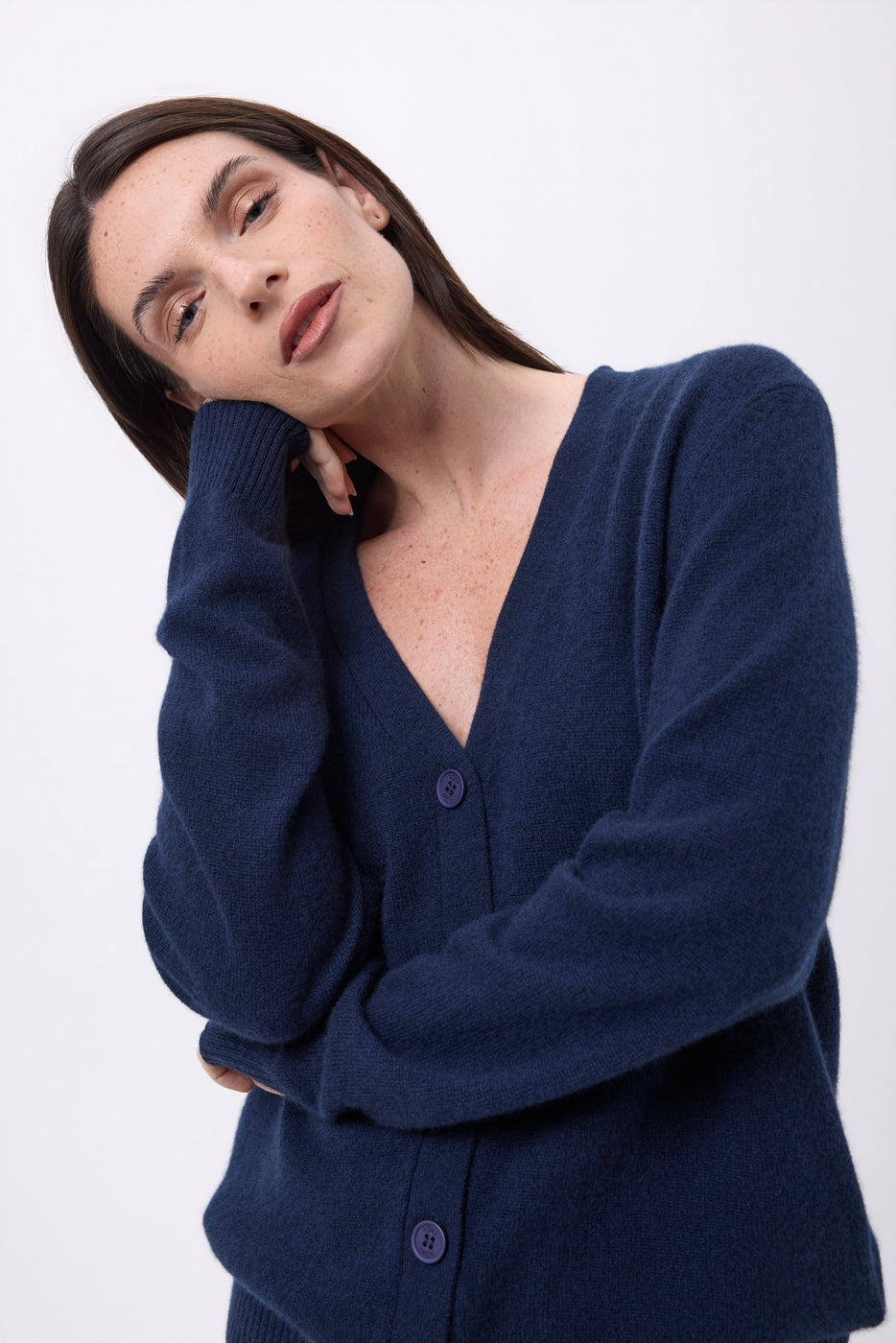Cárdigan boyfriend de cuello en V Giada - Azul marino - Mujer