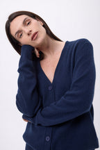 Cárdigan boyfriend de cuello en V Giada - Azul marino - Mujer