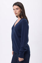 Cárdigan boyfriend de cuello en V Giada - Azul marino - Mujer