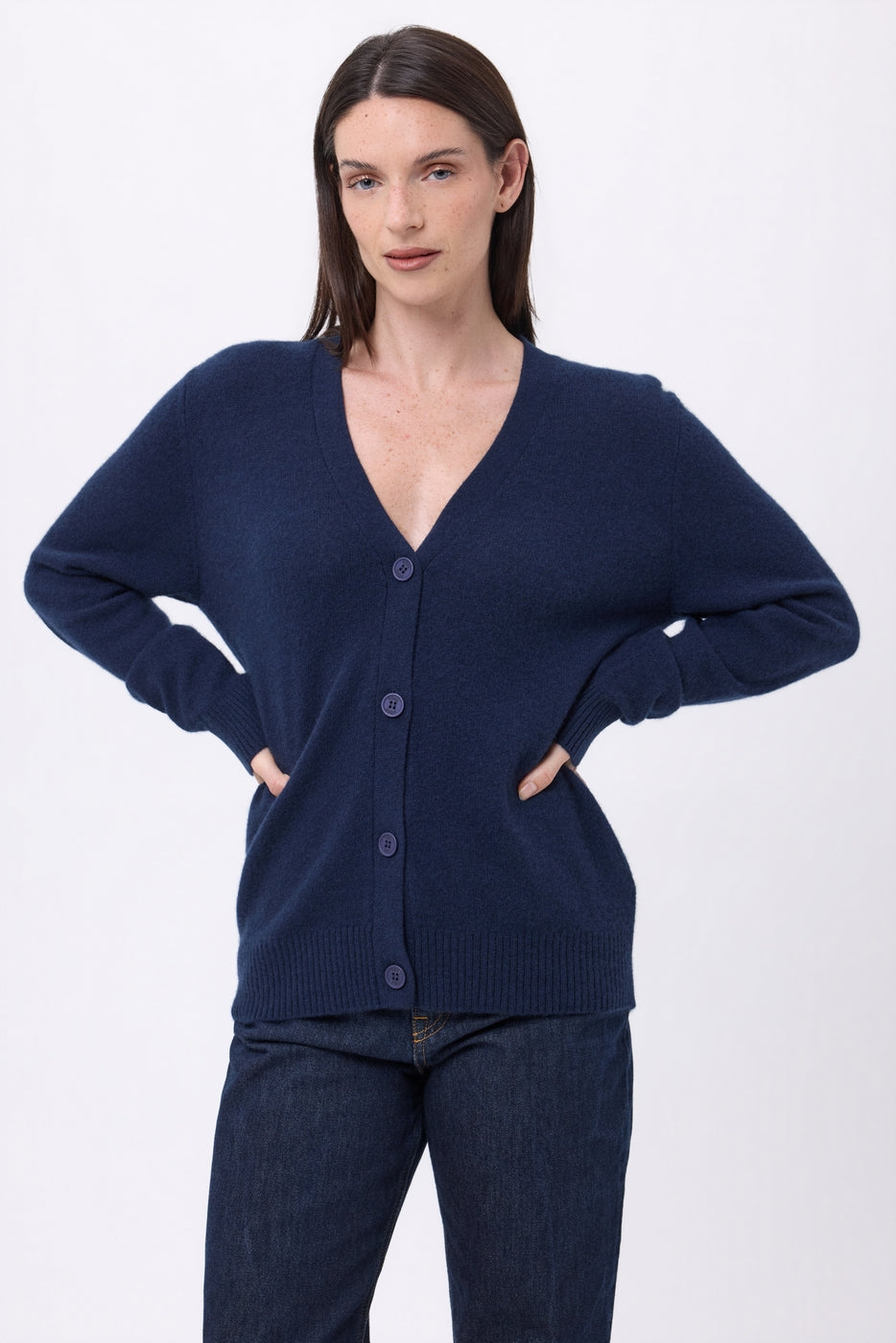 Cárdigan boyfriend de cuello en V Giada - Azul marino - Mujer