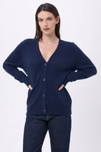 Cárdigan boyfriend de cuello en V Giada - Azul marino - Mujer