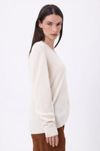 Cardigan boyfriend con scollo a V Giada - Bianco - Donna - 100% Cashmere