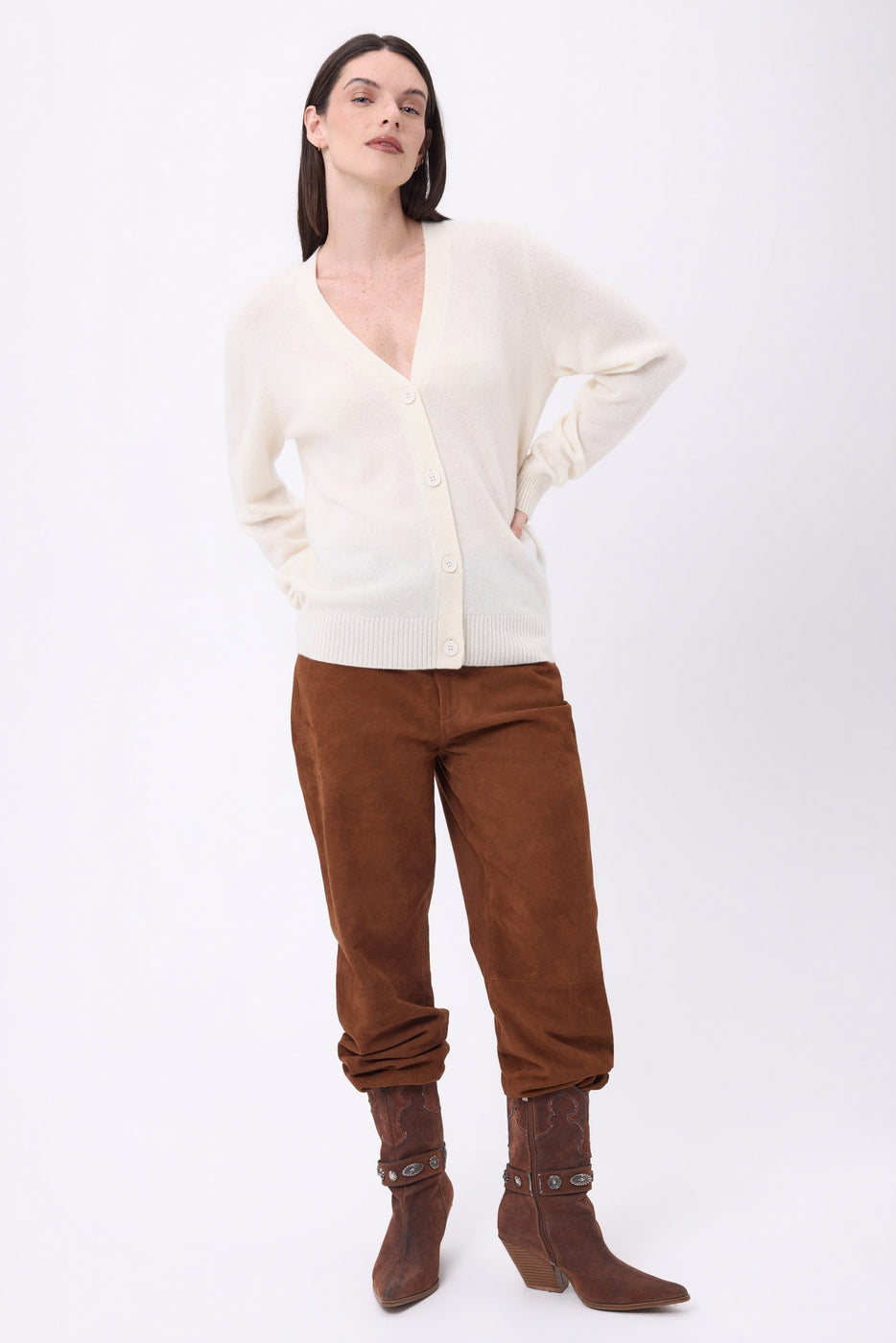 Cardigan boyfriend con scollo a V Giada - Bianco - Donna - 100% Cashmere