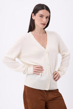 Cardigan boyfriend con scollo a V Giada - Bianco - Donna - 100% Cashmere