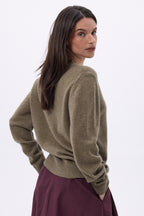 Giada Boyfriend V-Neck Cardigan - Mottled Khaki - Women