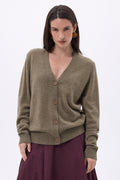 Giada Boyfriend V-Neck Cardigan - Mottled Khaki - Women