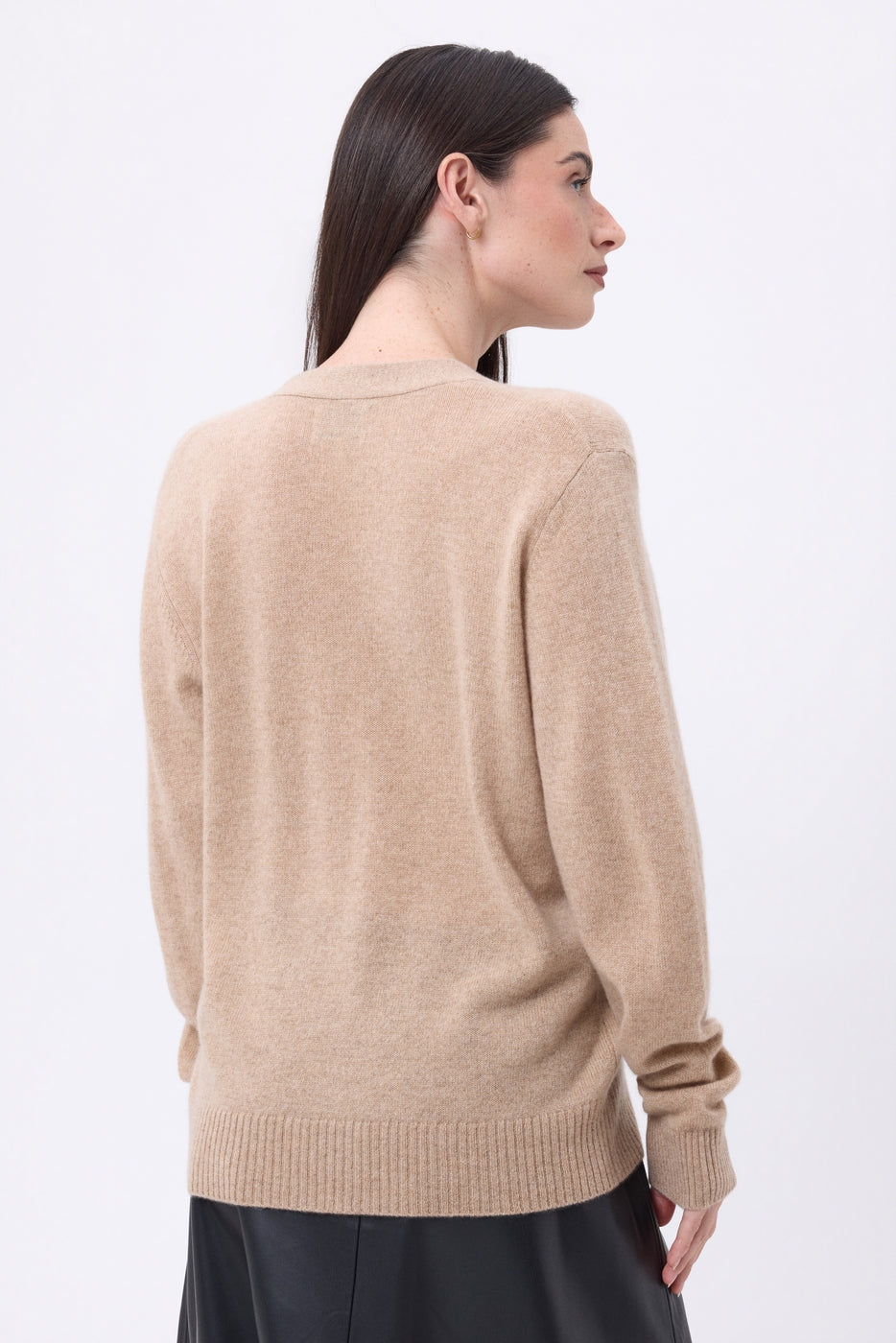 Cárdigan boyfriend con cuello en V Giada - Beige crema - Mujer