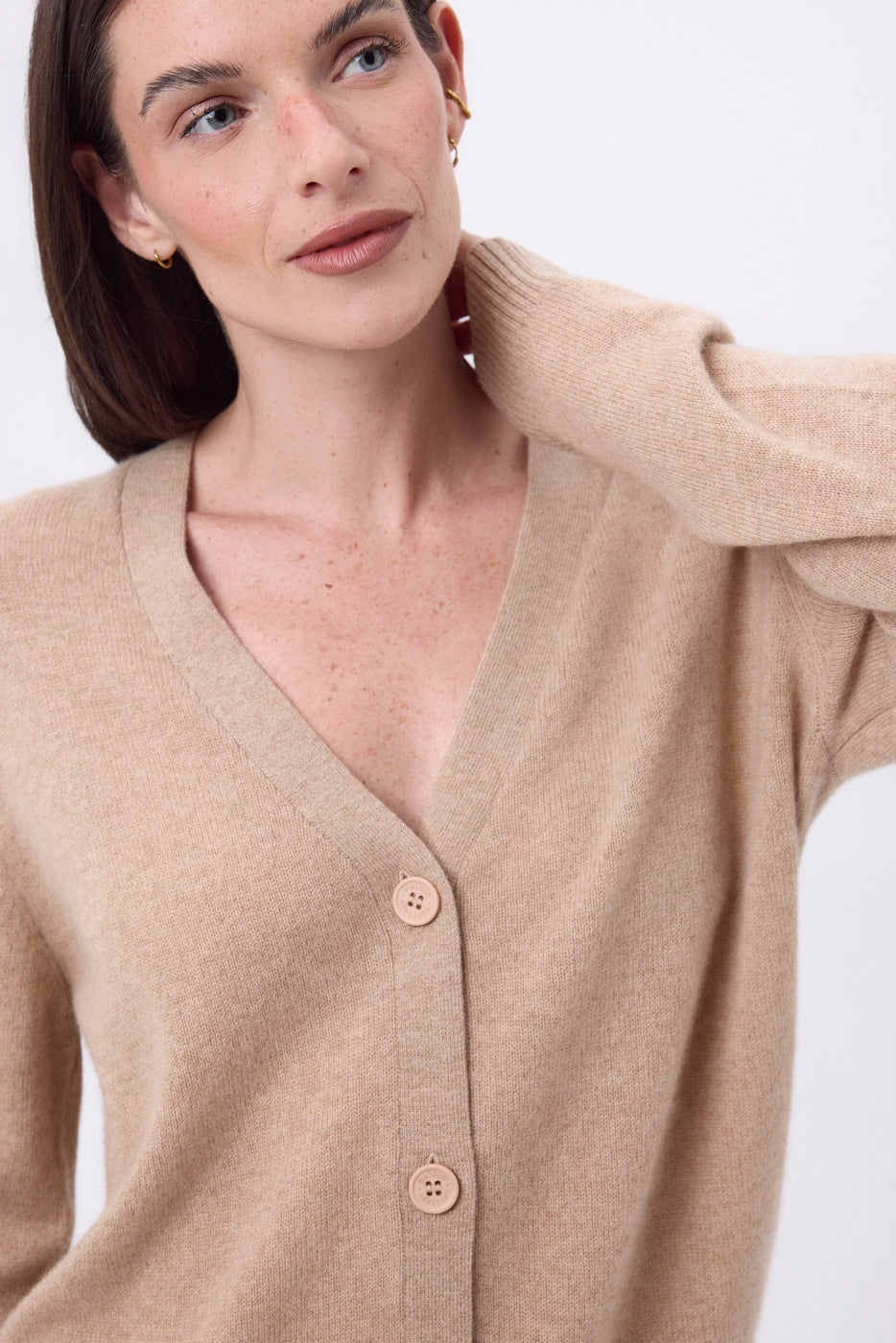 Cárdigan boyfriend con cuello en V Giada - Beige crema - Mujer