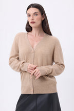 Cárdigan boyfriend con cuello en V Giada - Beige crema - Mujer