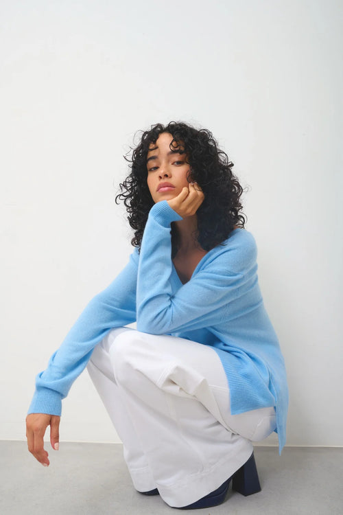 Pull Col V Devant Et Dos - Giegn - Bleu Inca