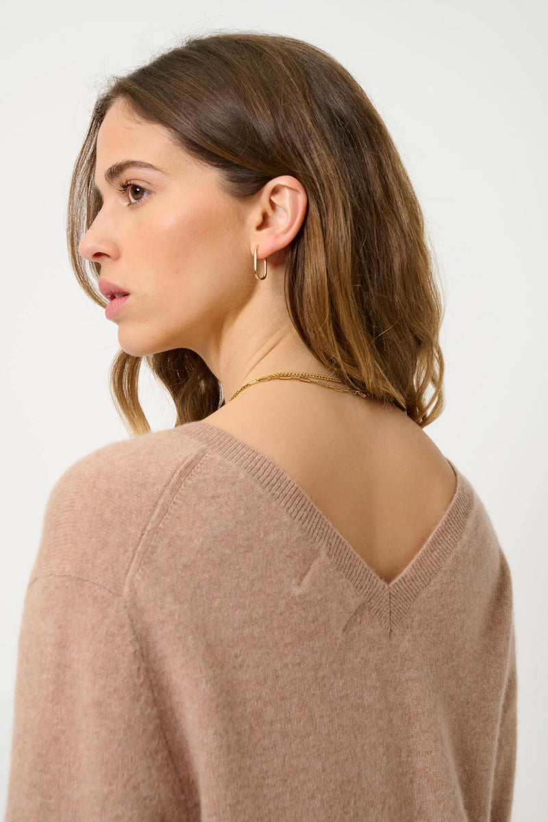 Pull Col V Devant Et Dos - Giegn - Camel Chiné