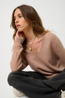 Pull Col V Devant Et Dos - Giegn - Camel Chiné