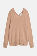 Pull Col V Devant Et Dos - Giegn - Camel Chiné