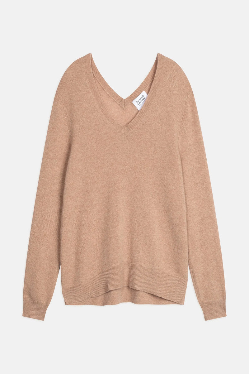 Pull Col V Devant Et Dos - Giegn - Camel Chiné