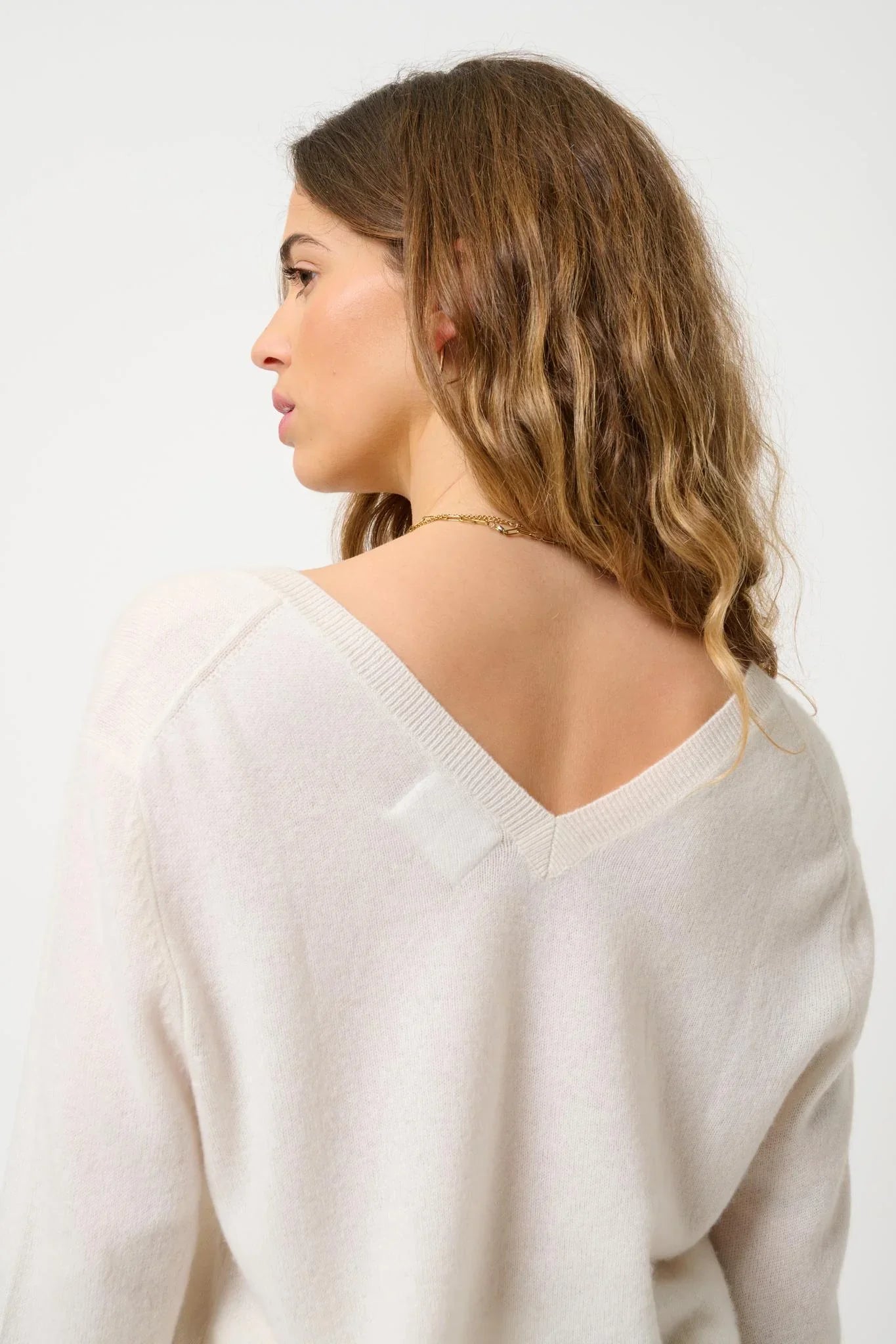 V-Neck Jumper Front And Back - Giegn - Ivory