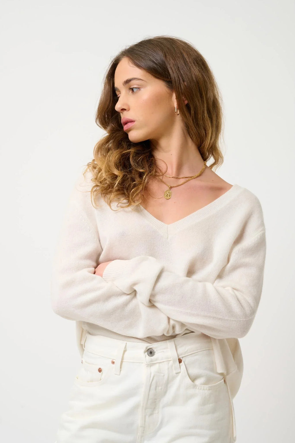 V-Neck Jumper Front And Back - Giegn - Ivory