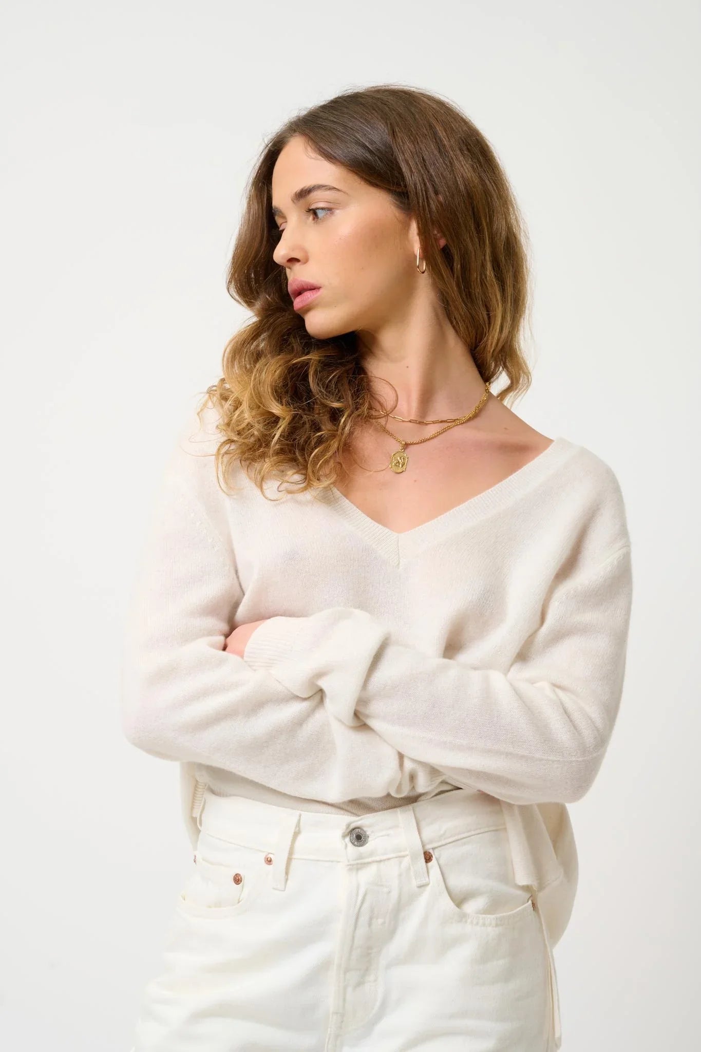 V-Neck Jumper Front And Back - Giegn - Ivory
