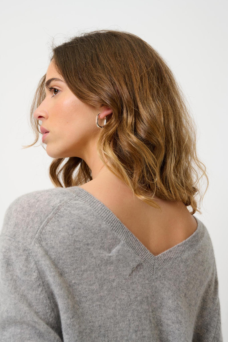 Pull Col V Devant Et Dos - Giegn - Nuage Chiné