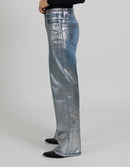 Loose Straight Gina Coated Trousers - Silver - Women