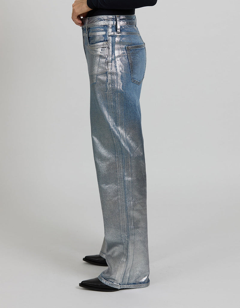 Loose Straight Gina Coated Trousers - Silver - Women