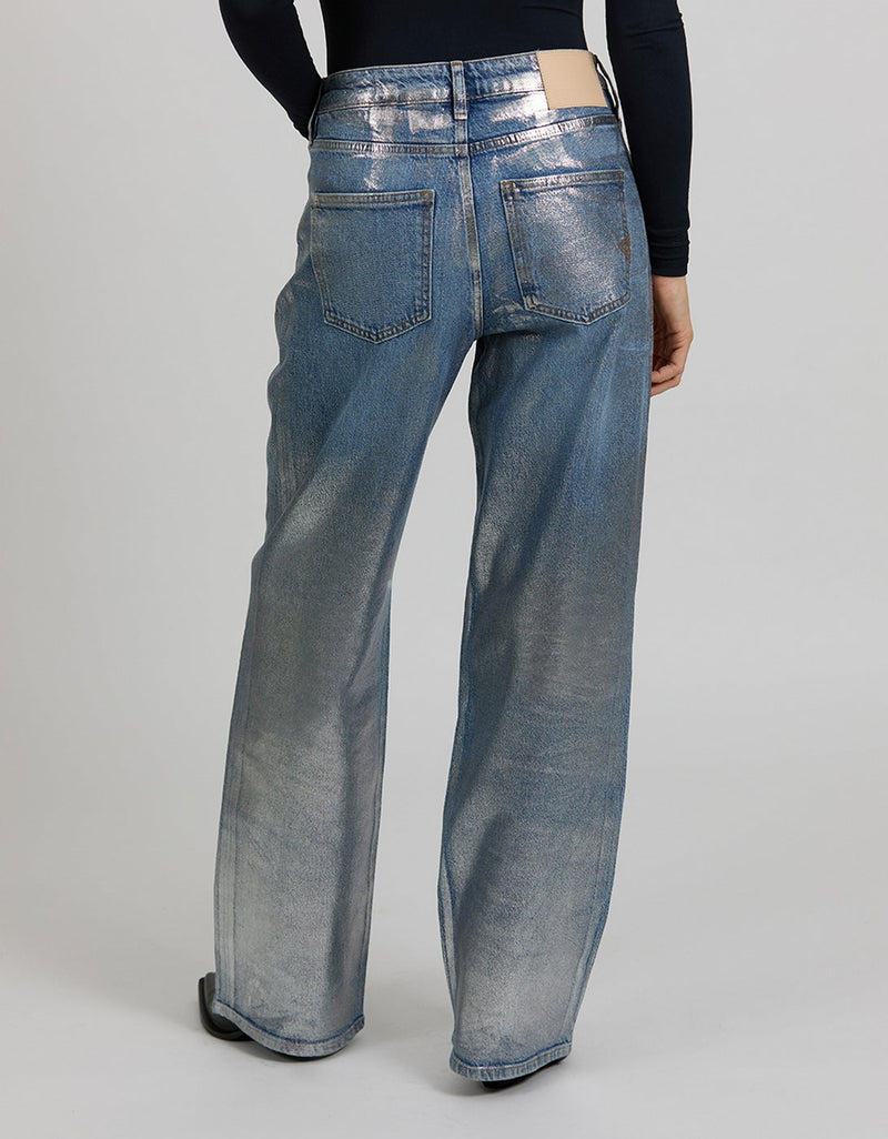 Loose Straight Gina Coated Trousers - Silver - Women
