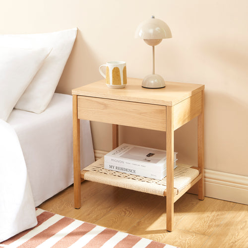 Table De Chevet Ginko - Placage Chêne Et Corde