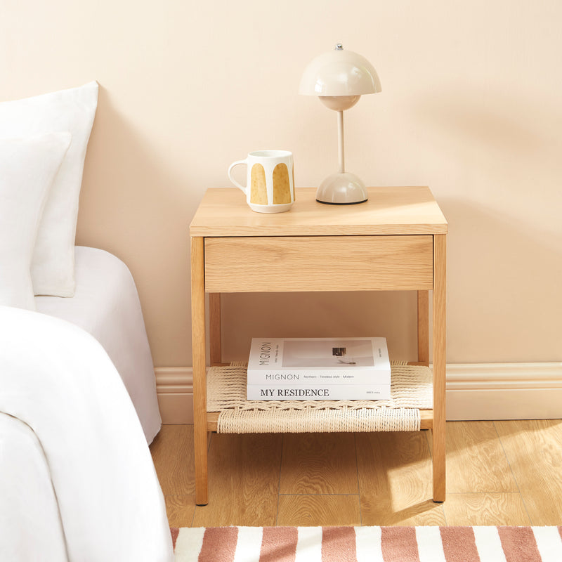 Table De Chevet Ginko - Placage Chêne Et Corde