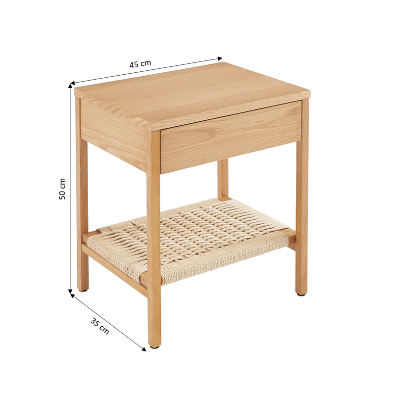 Table De Chevet Ginko - Placage Chêne Et Corde