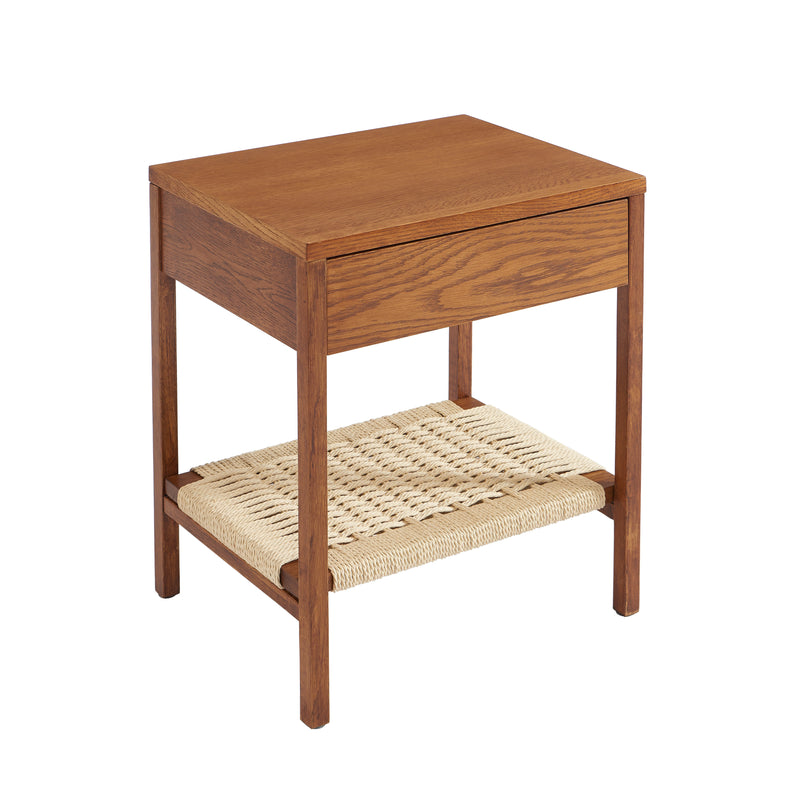 Table De Chevet Ginko - Placage Chêne Couleur Noyer Et Corde