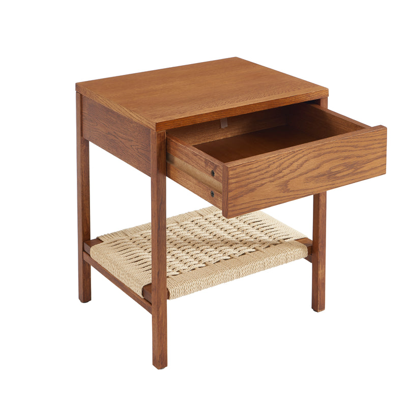 Table De Chevet Ginko - Placage Chêne Couleur Noyer Et Corde