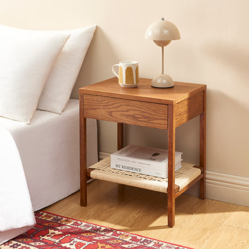 Table De Chevet Ginko - Placage Chêne Couleur Noyer Et Corde