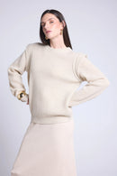 Pull Col Rond Epaules Structurees Ginola - Beige Creme - Femme