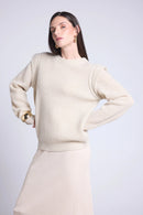 Round Neck Sweater with Structured Shoulders Ginola - Cream Beige - Women