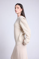 Round Neck Sweater with Structured Shoulders Ginola - Cream Beige - Women