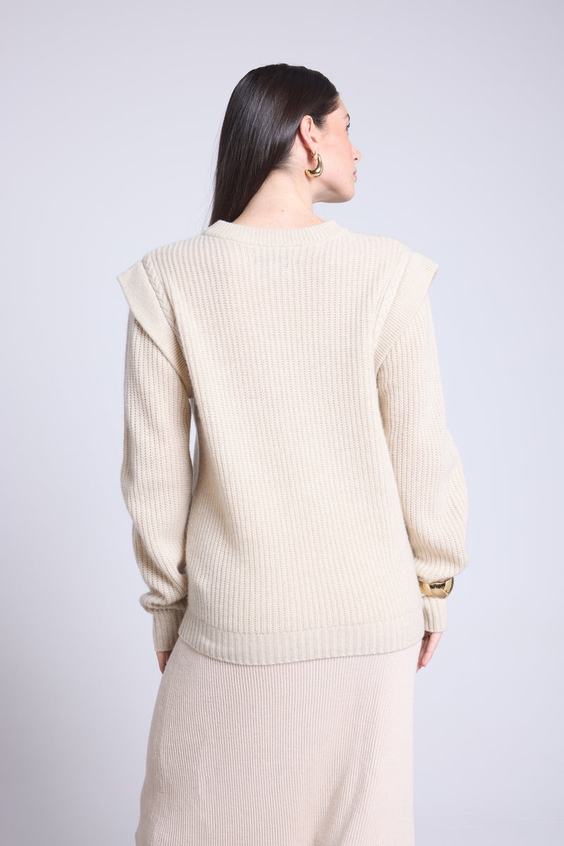 Pull Col Rond Epaules Structurees Ginola - Beige Creme - Femme