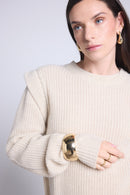 Pull Col Rond Epaules Structurees Ginola - Beige Creme - Femme