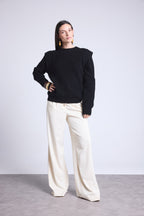 Ginola Structured Shoulder Crew-Neck Jumper - Black - Women