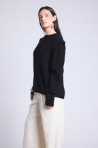 Ginola Structured Shoulder Crew-Neck Jumper - Black - Women
