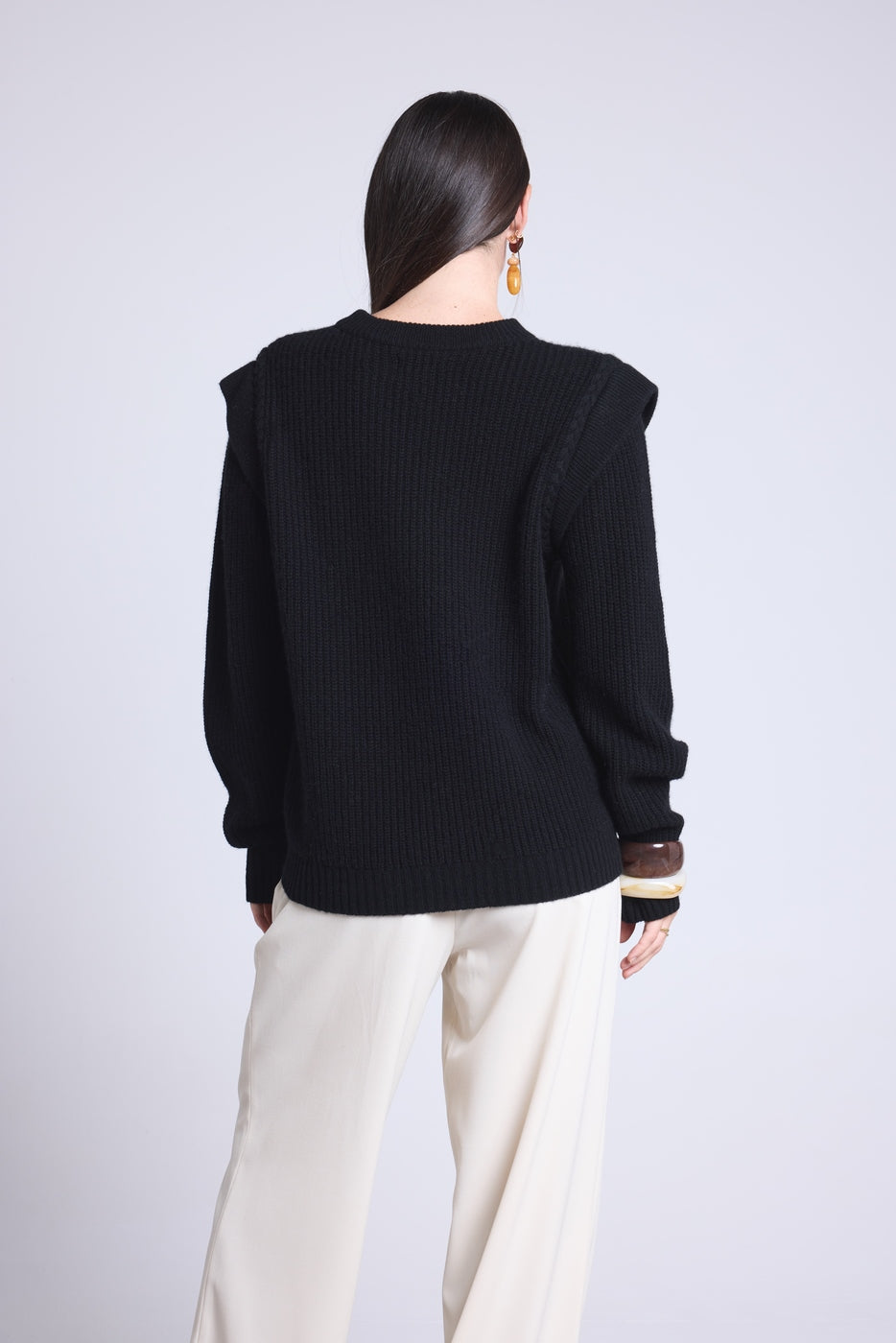 Ginola Structured Shoulder Crew-Neck Jumper - Black - Women