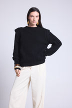 Ginola Structured Shoulder Crew-Neck Jumper - Black - Women