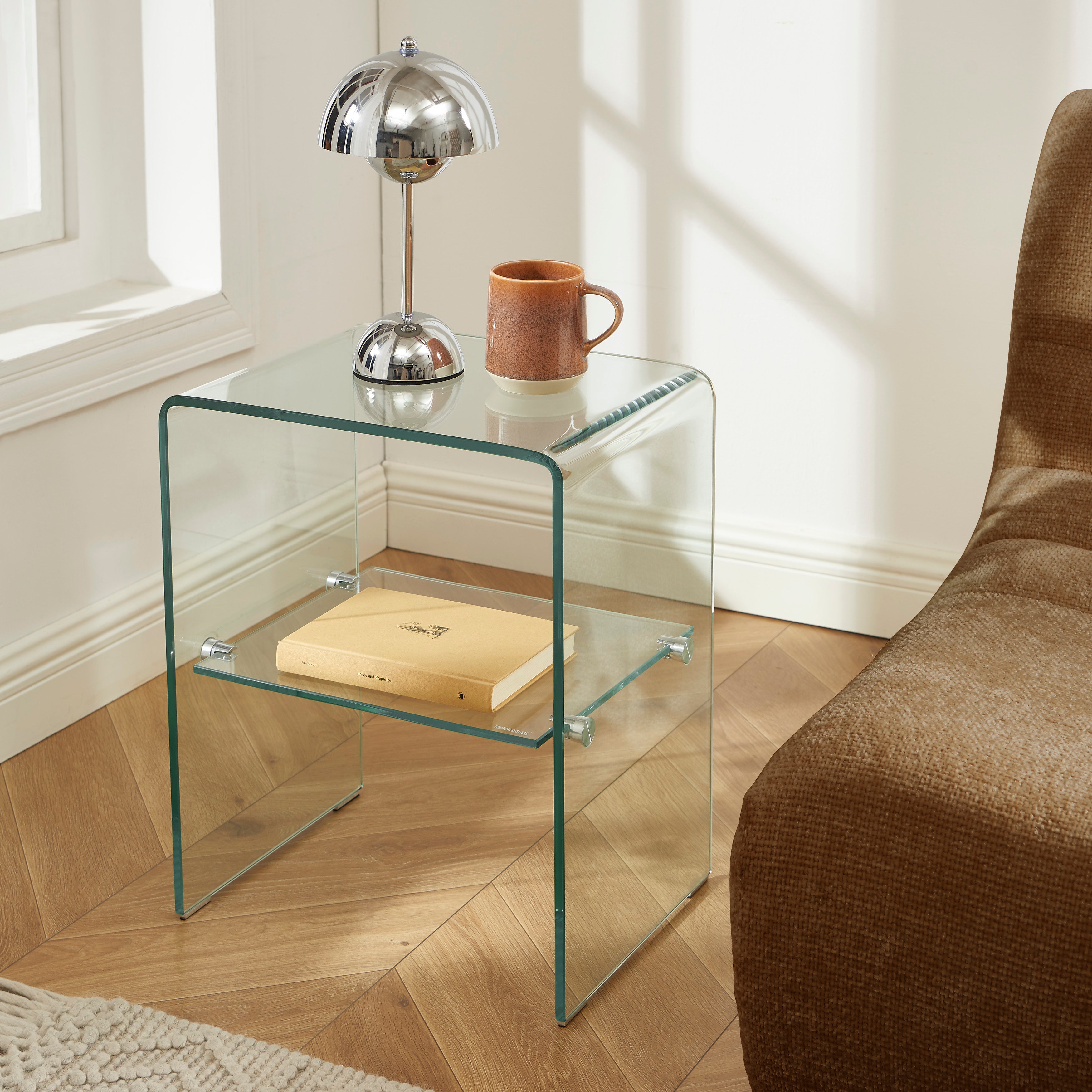 Ginza - Bedside Table - Tempered Glass - Clear